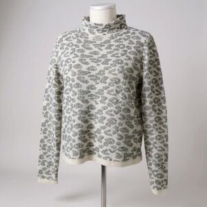LOFT‎ Mock Neck Leopard Print Sweater Gray Animal Print Pullover Size Small